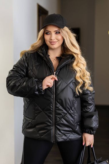 Женская легкая весення куртка с капюшоном большие и батальные размеры AS1014 цвет черный, размер 50/52 | Зображення 1