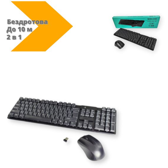 Клавіатура бездротова Jedel TJ-808+миша USB діапазон 10 м чорний (AM-2964_406) | Зображення 1