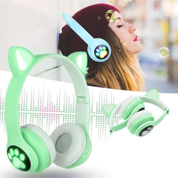 Беспроводные наушники с кошачьими ушками и RGB подсветкой Cat VZV 23M. Цвет: зеленый | Зображення 8