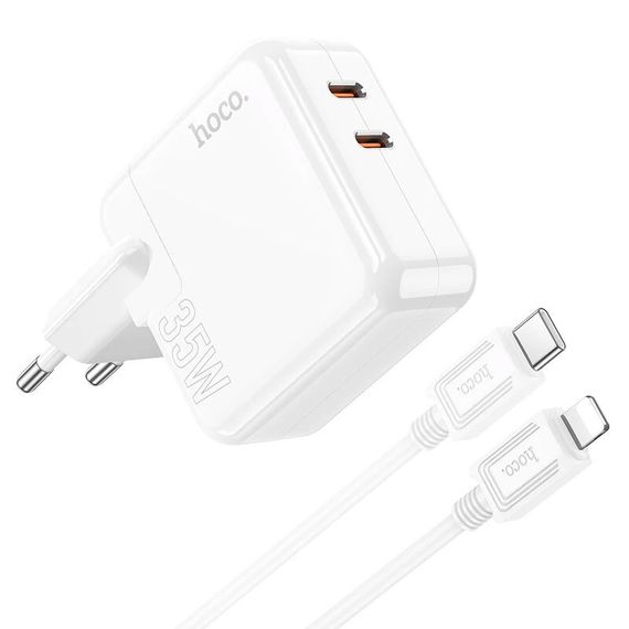 МЗП Hoco C110A PD 35W+QC3.0 (2 Type-C) + Type-C to Lightning White | Зображення 2