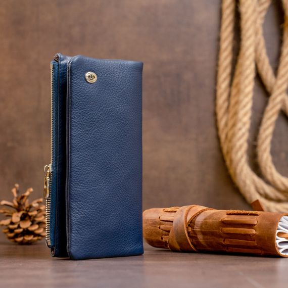 Вертикальный кошелек на кнопке женский ST Leather 19203 Темно-синий | Зображення 5