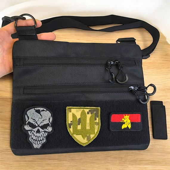 Черная сумка тактическая нагрудная, Сумка через плечо военная, Мужская сумка-слинг тактическая | Зображення 4