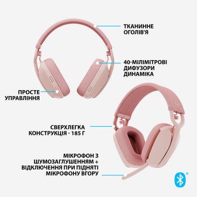 Навушники Logitech Zone Vibe 100 Wireless Rose (981-001224) (981-001224) | Зображення 5