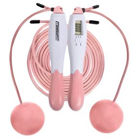 Скакалка без шнура EasyFit TwinRope з лічильником 2,8 м білий-рожевий (EF-1909-WP)
