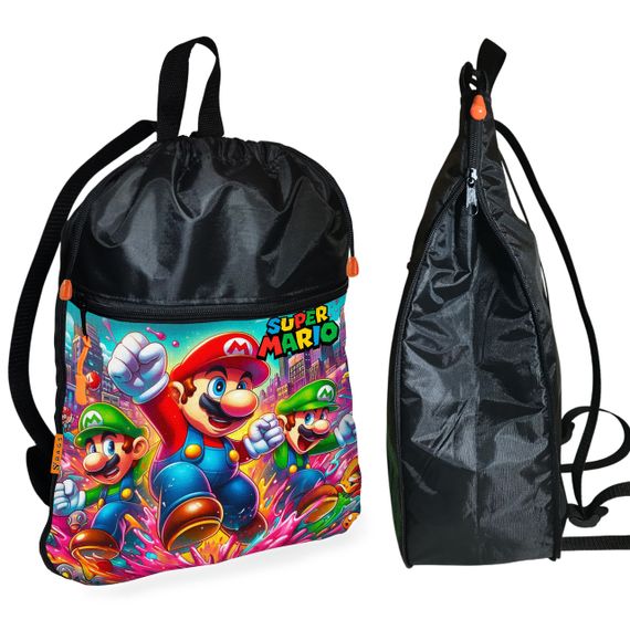 Рюкзак-мішок для взуття, спортивної форми Супер Маріо «Super Mario» дитяча сумка для змінки з розширювачем (01322)