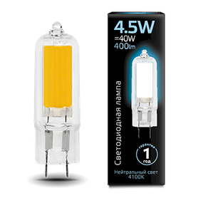 Лампа Gauss G4 AC220-240V 4.5W 400lm 4100K скло LED 1/10/200
