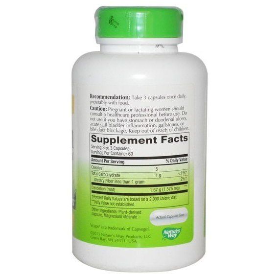 Комплекс для профілактики печінки Nature's Way Dandelion Root 525 mg 180 Veg Caps | Зображення 1