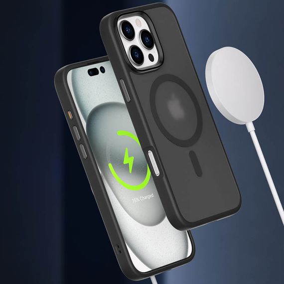 TPU+PC чохол Metal Buttons with MagSafe Colorful для Apple iPhone 16 Pro (6.3") Чорний / Black | Зображення 1