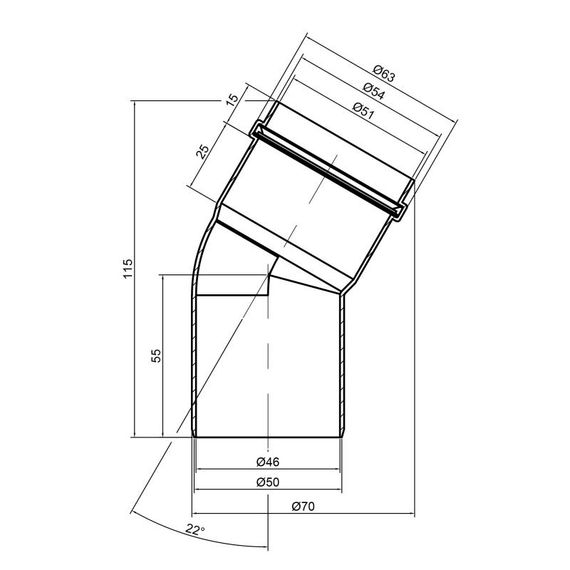 Коліно каналізаційне PPR TA Sewage 50, 22° TASEBPP2250 | Зображення 1