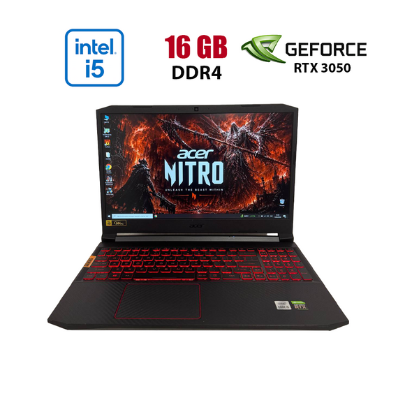 Ігровий ноутбук Б-клас Acer Nitro 5 AN515-55 / 15.6" (1920x1080) IPS / Intel Core i5-10300H (4 (8) ядра по 2.5 - 4.5 GHz) / 16 GB DDR4 / 256 GB SSD / nVidia GeForce RTX 3050, 4 GB GDDR6, 128-bit / WebCam б/в