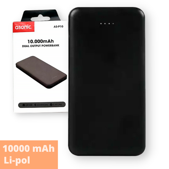Універсальна мобільна батарея (УМБ) повербанк Asonic AS-P10 10000 mAh чорна (24428-AS-P10_576) | Зображення 1