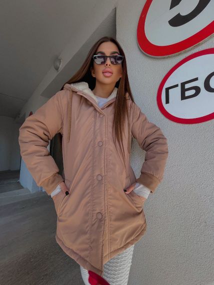 Женская теплая куртка на меху LY30342 цвет мокко, размер 42/46