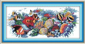 Набір для вишивання хрестиком за нанесеною на канву схемою "Tropical fish". (AIDA 14CT printed, 48*22см)