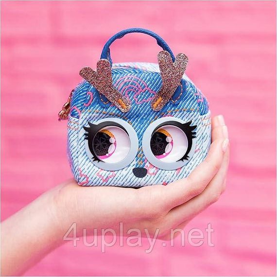 Мини-сумочка-питомец Олененок с функцией закатывания глаз Purse Pets Micros Denim Deerie Stylish Small Purse | Зображення 1