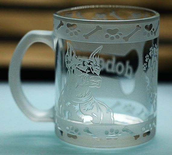 Стеклянная чашка кружка 320 мл с гравировкой Доберман подарок для владельца собаки или ценителя породы | Зображення 2