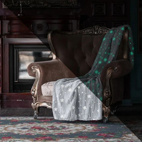 Светящийся в темноте плед плюшевое покрывало Blanket kids Magic Star 150х100 см флисовое одеяло. IR-440 Цвет: серый