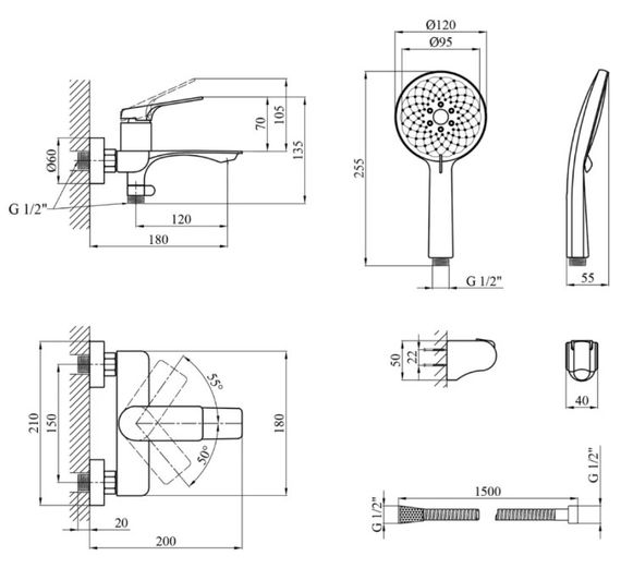 Змішувач для ванни Kroner KRP Graz - GRP060 (CV031335) | Зображення 1
