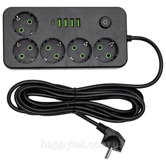 Мережевий фільтр-подовжувач 5 розеток 4xUSB-A 1xUSB-C 5м чорний HP-5-52 | Зображення 1