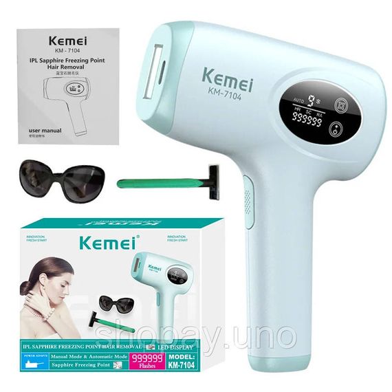 Фотоепілятор Kemei KM-7104 білий • IPL-епілятор для домашнього видалення волосся на обличчі, ногах, руках, тілі та зоні бікіні | Зображення 1