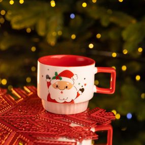 Новогодняя фарфоровая Санта 400 (мл) Белая с красным Yiwu FM-CS-50D