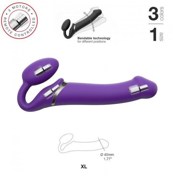 Безремневий страпон з вібрацією Strap-On-Me Vibrating Violet XL, діаметр 4,5см, пульт ДК, регулюється | Зображення 1