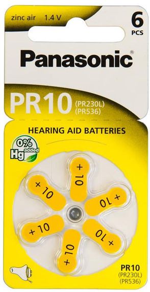 Батарейка Panasonic воздушно-цинковая PR230(10A, AC230E/EZ, ZA10, PR70, DA10) блистер, 6 шт. (PR-230/6LB)