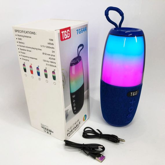 Портативна колонка TG644 5W з RGB підсвічуванням та ремінцем, музичні колонки для вулиці. Колір: синій | Зображення 4