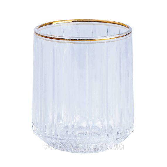 Набір склянок скляних 6 штук по 315 мл прозорий із золотим обідком HP553 | Зображення 1