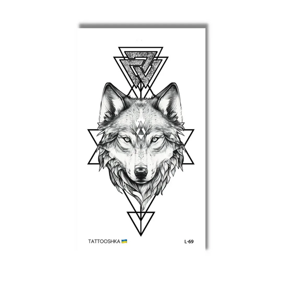 Тату тимчасове Вовк графічний Tattooshka L-69 Чорний shop (4825800010440)
