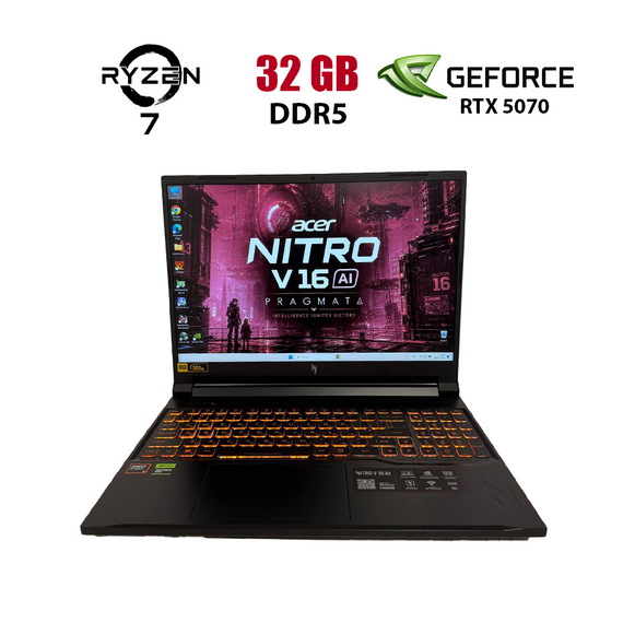 Ігровий ноутбук Б-клас Acer Nitro V 16 ANV16-42 / 16" (1920x1080) IPS / AMD Ryzen 7 260 (8 (16) ядер по 3.8 - 5.1 GHz) / 32 GB DDR5 / 500 GB SSD NVMe / nVidia GeForce RTX 5070, 8 GB GDDR7, 128-bit / WebCam б/в