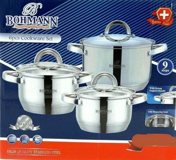 Универсальный набор кастрюль с крышками Bohmann BH-06-295 из нержавеющей стали набор для кухни 6 предметов | Зображення 1