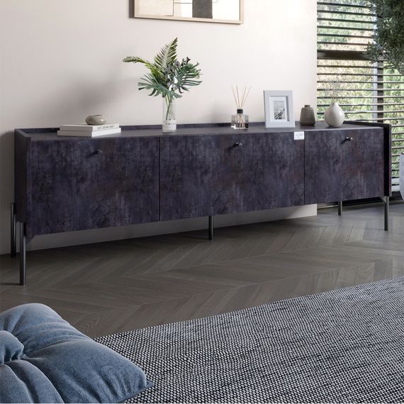 Тумба під телевізор на 3 шухляди LION Wood з чорними ніжками 160х65х40 см Бетон темний (LION-043095)
