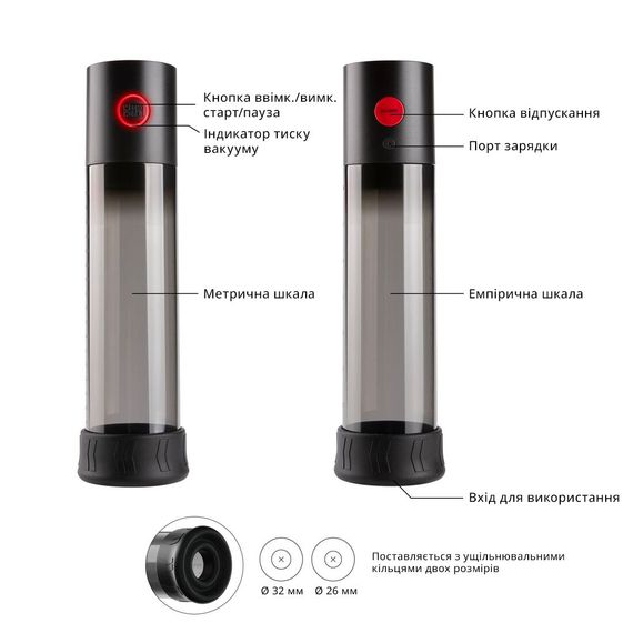 Автоматична вакуумна помпа Otouch MACHO WORK 1, 2 кільця 26 мм та 36 мм, LED-індикатор, до 20 см | Зображення 2