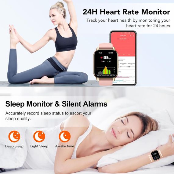 Розумний годинник Hoxe для жінок, приймання і здійснення дзвінків, 1,85-дюймовий сенсорний HD-екран, фітнес-годинник з датчик | Зображення 3