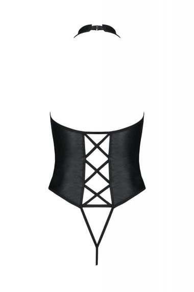 Боди из экокожи Passion NANCY BODY 6XL/7XL black, с имитацией шнуровки и открытым доступом Sex Aura | Зображення 3
