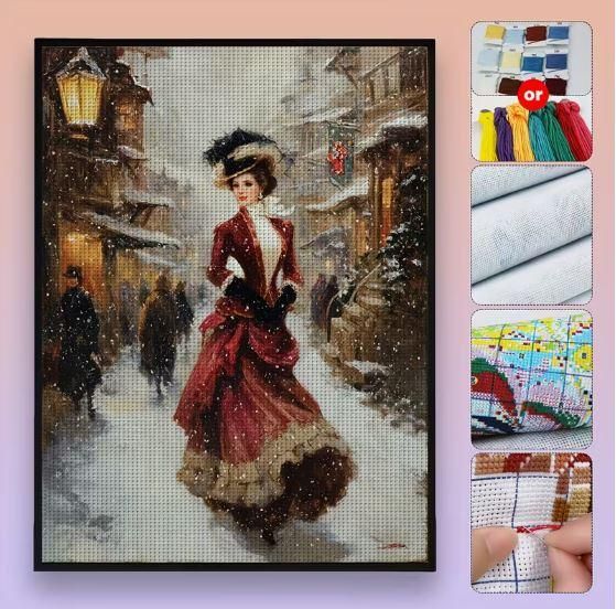 Набор для вышивки крестом JOZYSH "Зимний вечер в старом городе" 14CT, 30x40 см, канва Аида с нанесенным рисунком | Зображення 4