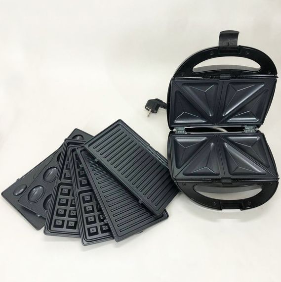 Мультипекар вафельниця бутербродниця сендвічниця гриль електрична 4 в 1 зі знімними формами AW-228 Domotec MS-7704 | Зображення 6