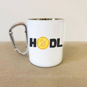 Кружка металева з карабіном "HODL" 300 мл Біла
