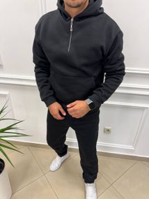 Теплий чоловічий спортивний костюм на флісі худі на блискавці і штани колір чорний розмір М (48-50) adl1003