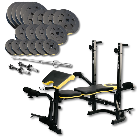 Набор Besport PowerPro 89кг с прямым грифом и скамьей Besport WB-004