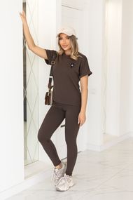Женский спортивный костюм с лосинами и футболкой GF8711 цвет коричневый  размер 42/44