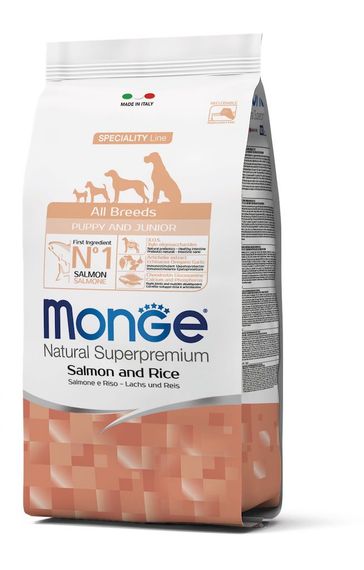 Корм Monge Monoprotein Puppy and Junior All Breeds Salmone сухий монопротеїновий з лососем для цуценят та юніорів всіх порід 0.8 кг