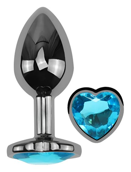 Анальна пробка EGZO Dark Silver Heart Plug Aqua S, металева, з кристалом Sex Aura | Зображення 1