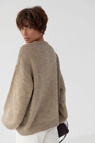 В'язана однотонна кофта з рукавами-ліхткриками - кавовий цвет, ONE SIZE (є розміри) | Зображення 1