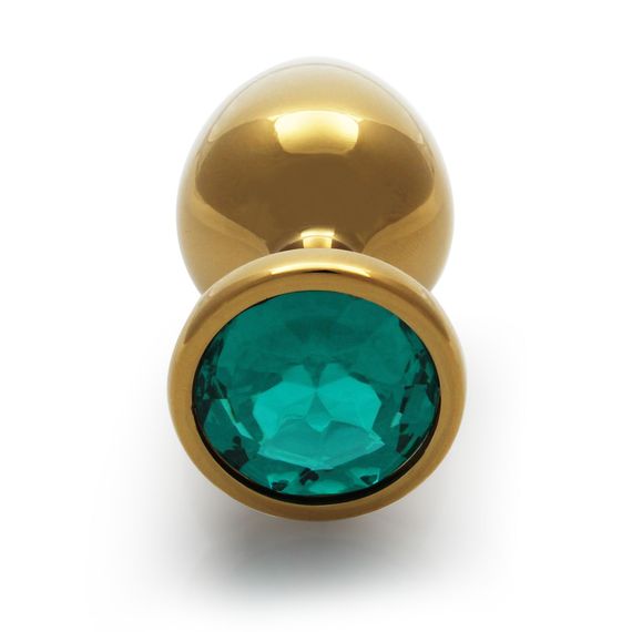 Металева анальна пробка Round Gem, розмір М колір: золотистий/смарагдовий Ouch! (Нідерланди) | Зображення 4