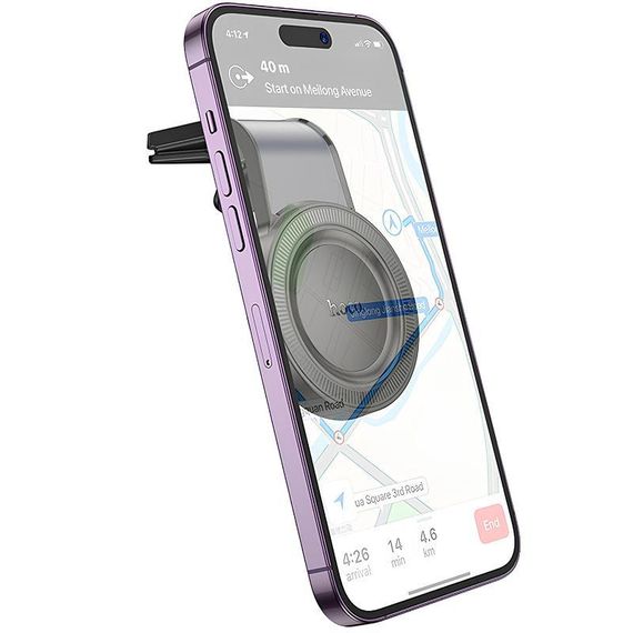 Автодержатель Hoco H59 Show ring magnetic (L air outlet) Black / Metal gray | Зображення 5