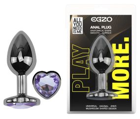 Анальна пробка з кристалом EGZO - Dark Silver Heart Plug Amethyst size S Sex Aura