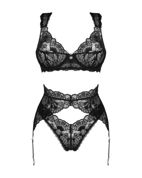 Комплект с поясом для чулок Obsessive Donna Dream set Черный M/L | Зображення 4