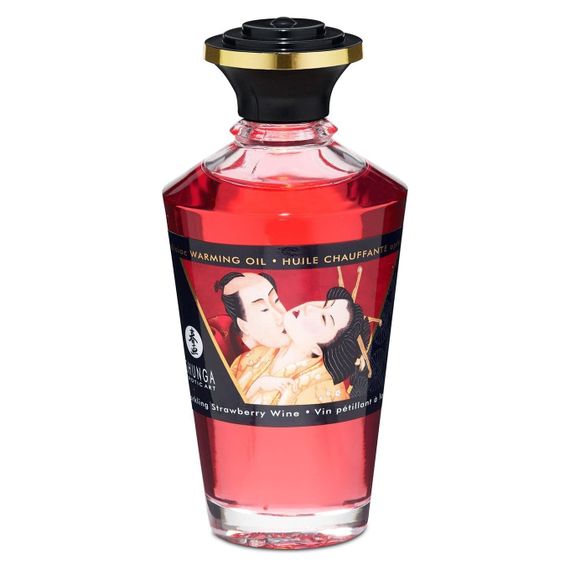 Розігріваюча олія з афродизіаками Shunga Aphrodisiac Warming Oil – (100 мл) без цукру, смачний, Ігристе полуничне вино | Зображення 1
