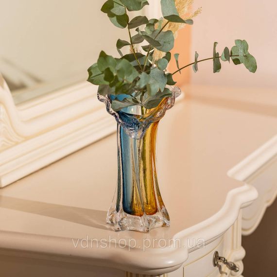 Декоративна скляна ваза для квітів 24.5 см стильна ваза Жовто-синя HP-9-5 | Зображення 2